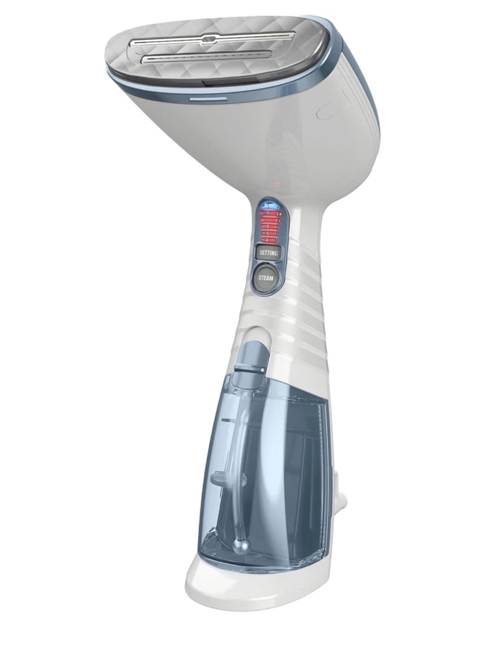 Handheld Garment Steamer in White & Light Blue - Portable Fabric Steamer
